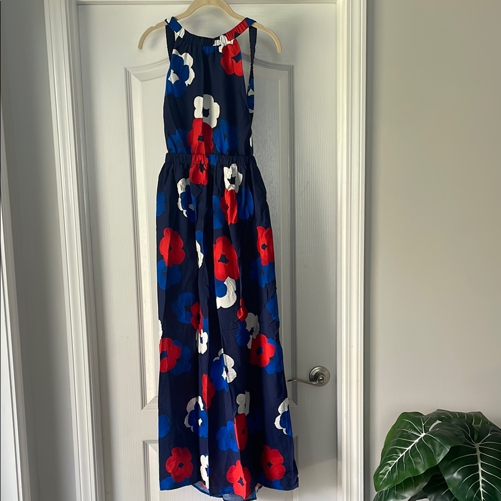 Floral Maxi Dress in Blue, Red, and White
